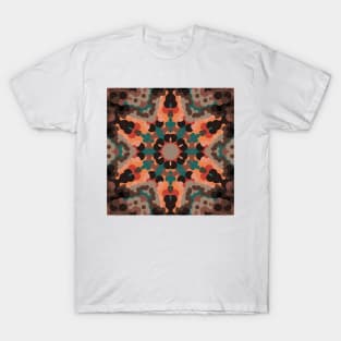 Retro Mandala Flower Orange Blue and Brown T-Shirt